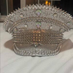 Silver Studded Jeweled Statement Clutch